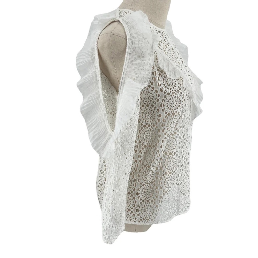 New! Sandro Bonnie Cold Shoulder White Lace Top Women’s SIZE 1 - Picture 5 of 11